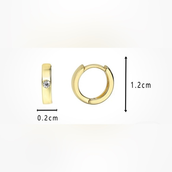 Adina Eden 14k Gold Plated Huggie Hoop Earrings with Single Bezel Set CZ Stone - Picture 5 of 7
